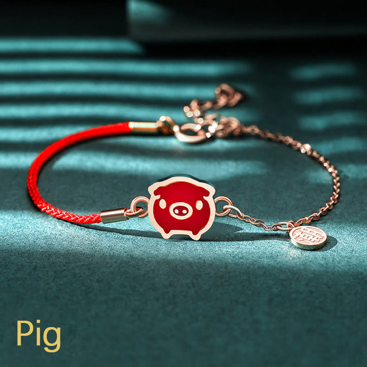 Bracelet chaîne en fil rouge Buddha Stones en argent sterling 925 changeant de couleur, signe du zodiaque chinois, protection de la chance