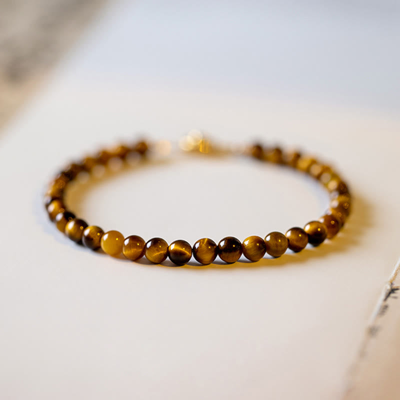 Bracelet de protection courageux en pierre naturelle œil de tigre plaqué or 14 carats de Buddha Stones