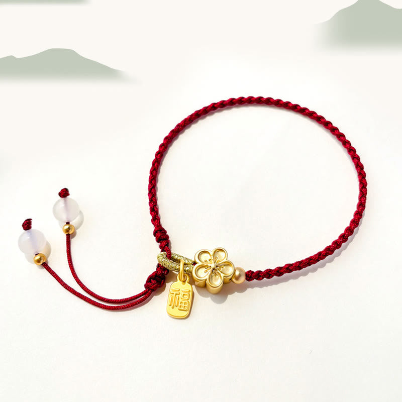 Bracelet en corde rouge fait à la main avec Buddha Stones en forme de rosette en forme de nœud papillon et de caractère Fu, porte-bonheur et fortune