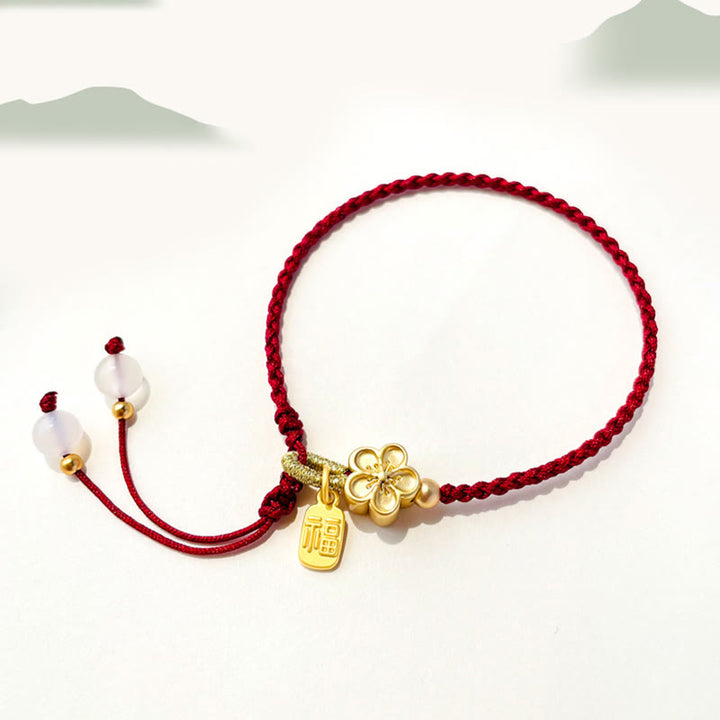 Bracelet en corde rouge fait à la main avec Buddha Stones en forme de rosette en forme de nœud papillon et de caractère Fu, porte-bonheur et fortune