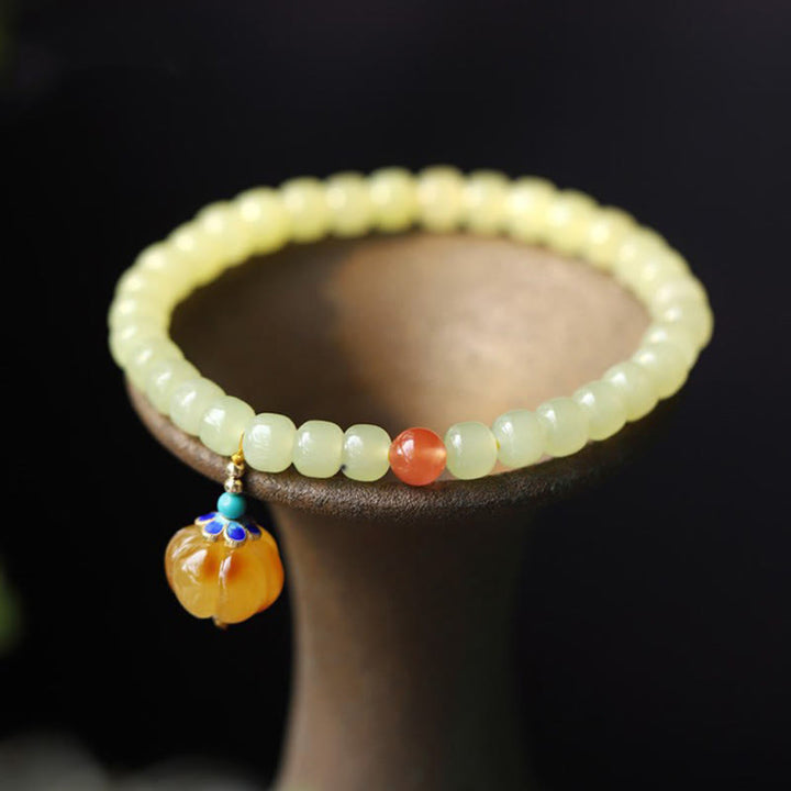 Bracelet de prospérité en cristal d'agate rouge et d'ambre en jade naturel Hetian