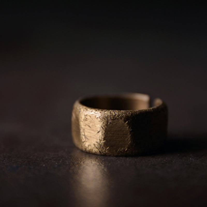 Bague de richesse tibétaine en cuivre et laiton givré au design simple - image 15