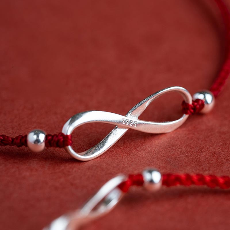 Bracelet de cheville en argent sterling 925 Buddha Stones et nœud sans fin, protection, chance, cordon rouge