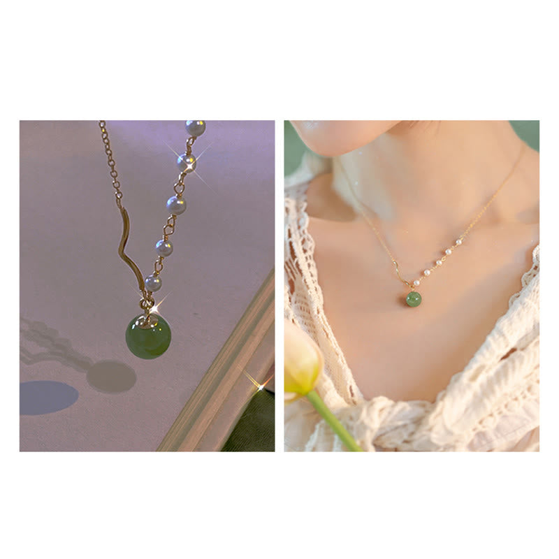 Collier avec pendentif porte-bonheur en perles de jade Hetian naturelles de Bouddha Stones