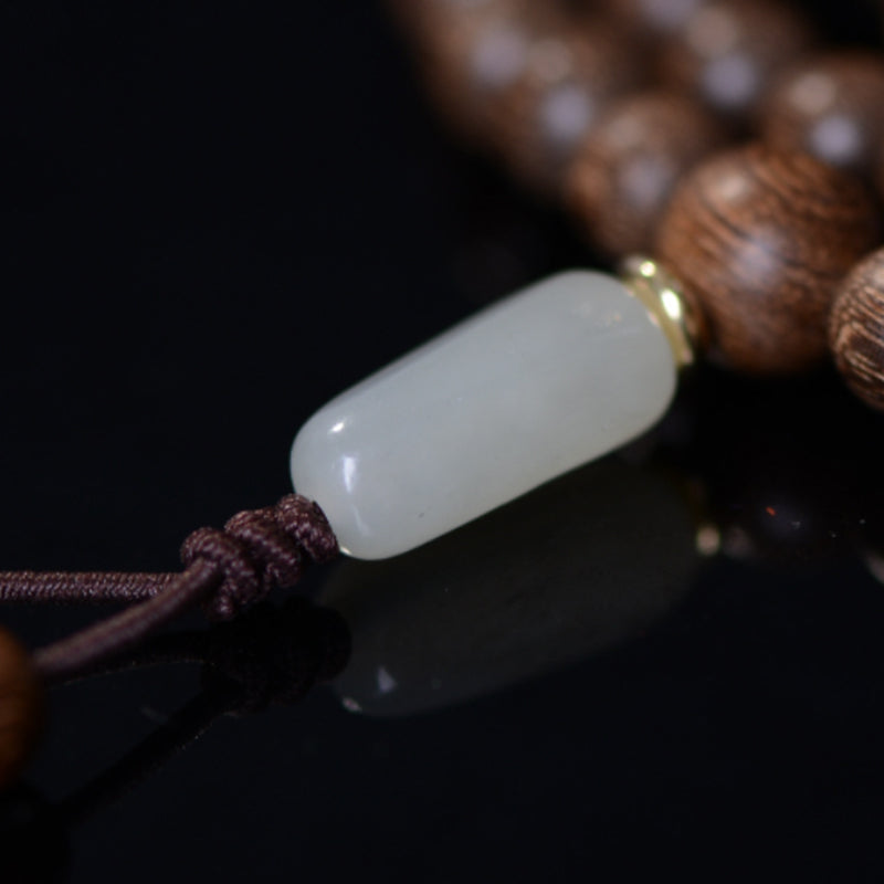 Bracelet Mala 108 perles en bois de rose et jade de Buddha Stones