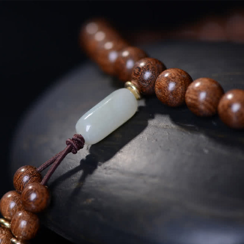 Bracelet Mala 108 perles en bois de rose et jade de Buddha Stones