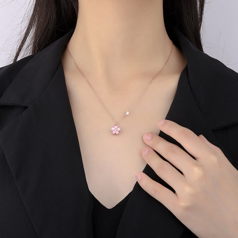 Collier avec pendentif rotatif en argent sterling 925 en forme de fleur de cerisier avec Buddha Stones