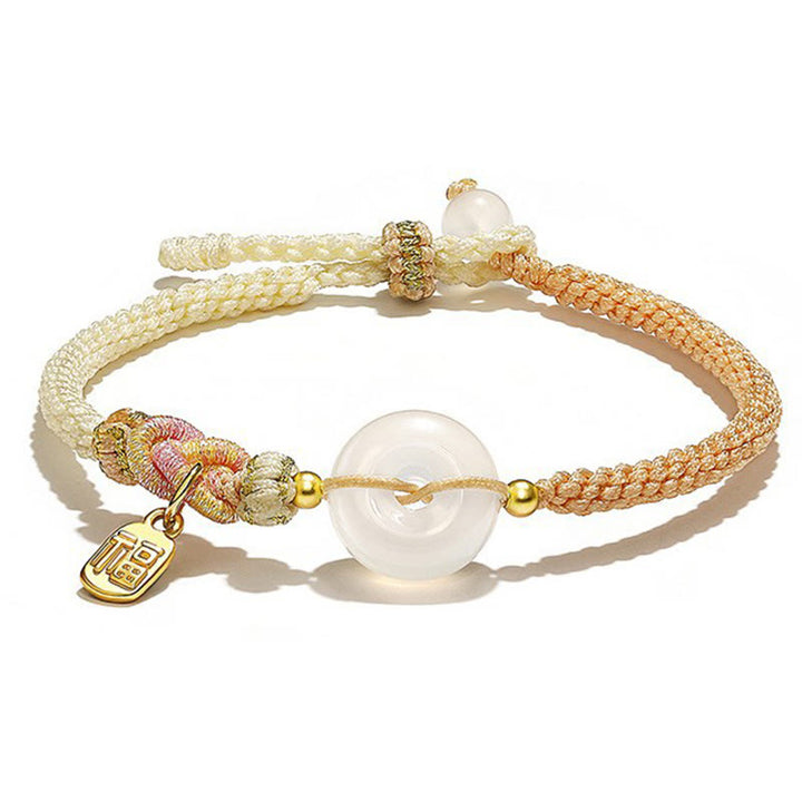 Bracelet en fil tissé fait main en agate blanche avec Buddha Stones et boucle de paix, protection, bonheur et chance