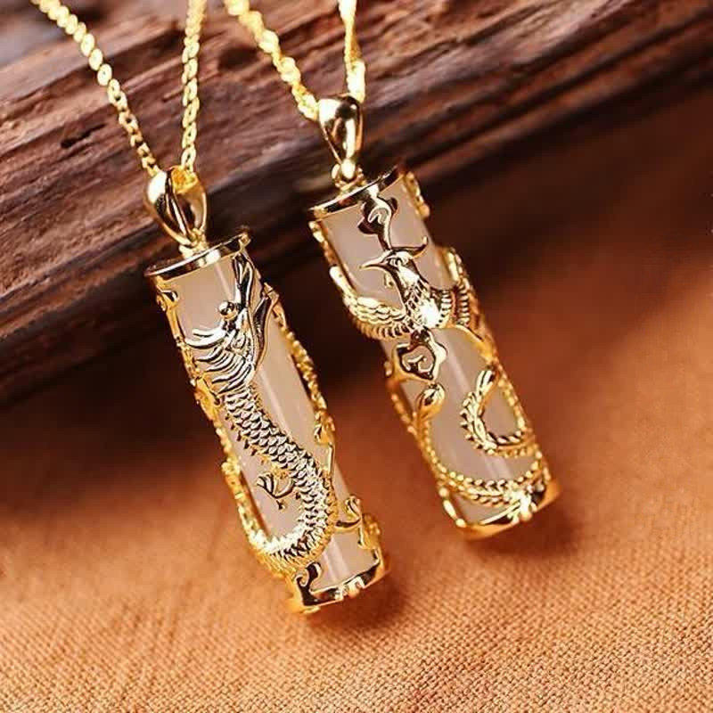 Collier pendentif en cuivre avec Buddha Stones , dragon, phénix, bénédiction et harmonie - image 6