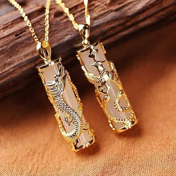 Collier pendentif en cuivre avec Buddha Stones , dragon, phénix, bénédiction et harmonie - image 6