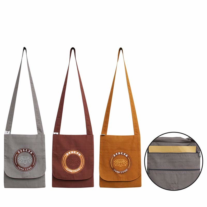 Sac à bandoulière en coton avec broderie de lotus pour la pratique spirituelle