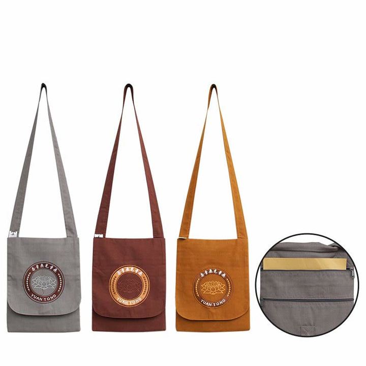 Sac à bandoulière en coton avec broderie de lotus pour la pratique spirituelle