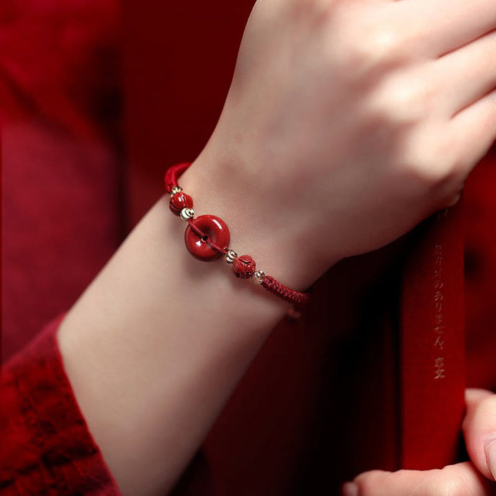 Bracelet tressé avec boucle de paix et bénédiction en Buddha Stones fait à la main en cinabre et lotus - image 3