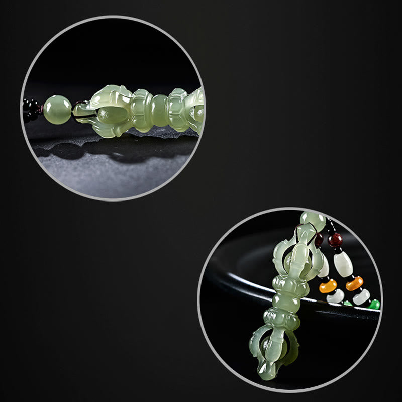 Collier pendentif tibétain en jade cyan Hetian naturel et jade blanc Dorje Vajra gravé