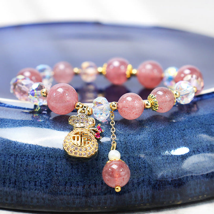 Bracelet porte-monnaie en cristal de quartz fraise naturel Buddha Stones
