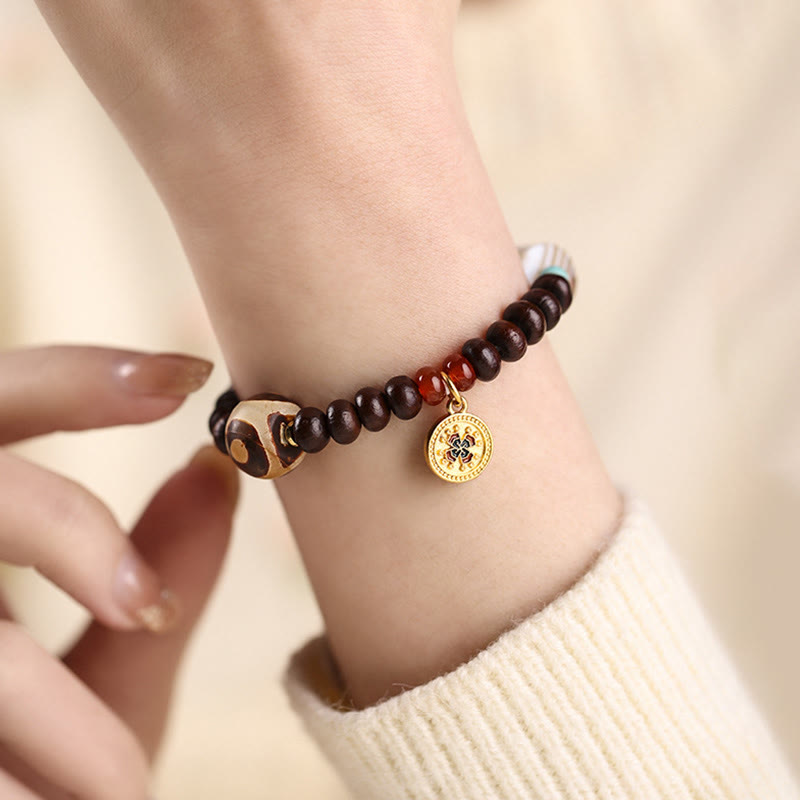 Bracelet en perles de Bodhi violettes naturelles du Tibet Buddha Stones et perles Dzi Dieu de la richesse et de la sagesse