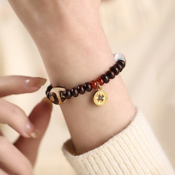 Bracelet en perles de Bodhi violettes naturelles du Tibet Buddha Stones et perles Dzi Dieu de la richesse et de la sagesse
