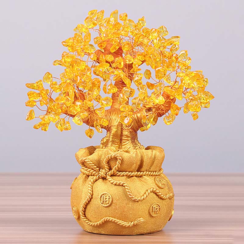 Buddha Stones Citrine naturelle Ornement de pierre précieuse pour arbre à argent - Feng Shui pour la prospérité