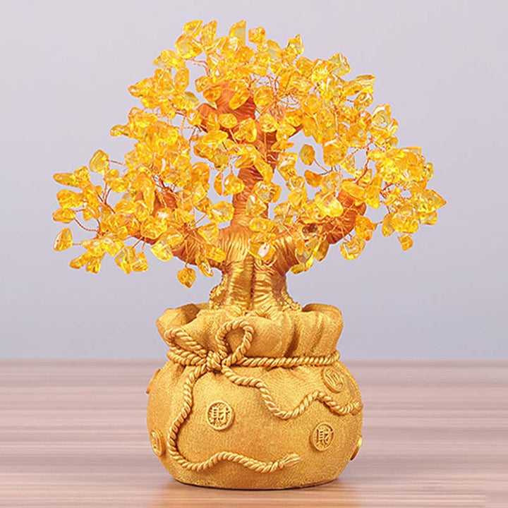 Buddha Stones Citrine naturelle Ornement de pierre précieuse pour arbre à argent - Feng Shui pour la prospérité
