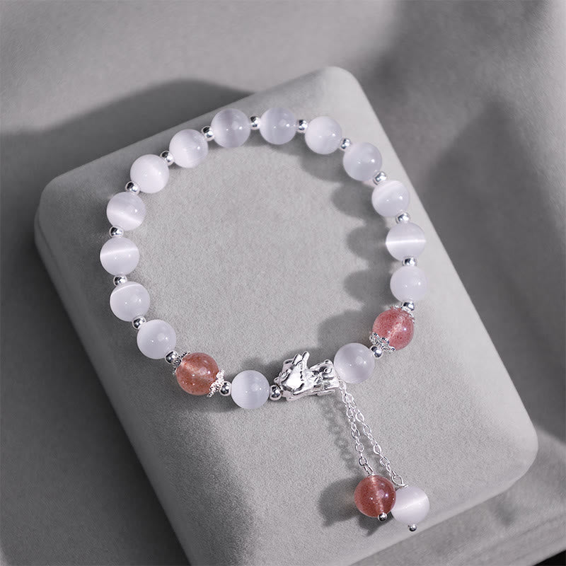 Bracelet de soutien PiXiu en pierre de lune œil de chat naturelle et quartz fraise de Buddha Stones