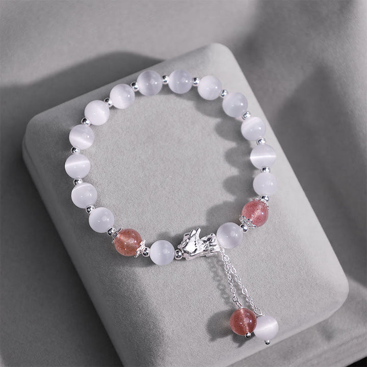 Bracelet de soutien PiXiu en pierre de lune œil de chat naturelle et quartz fraise de Buddha Stones