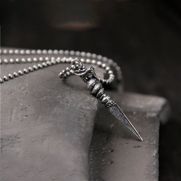 Collier pendentif de protection Dorje Vajra en argent sterling 925 Buddha Stones et motif de l'année du dragon