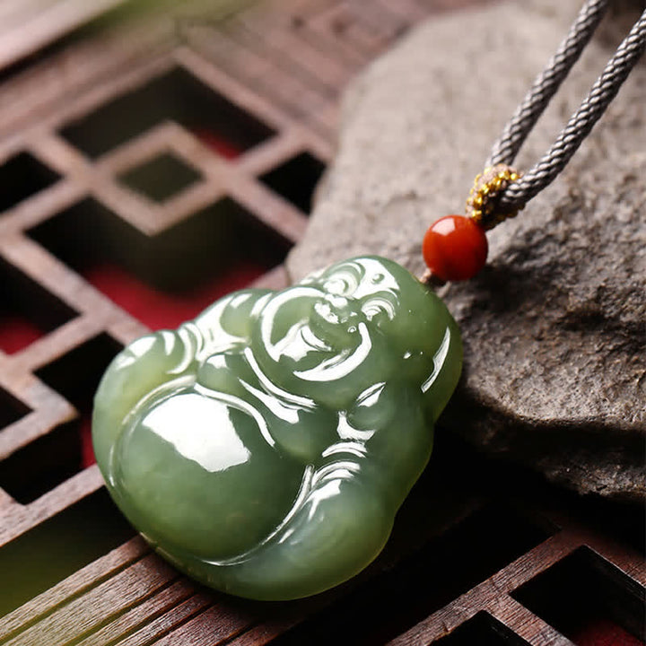 Collier avec pendentif en jade Hetian représentant le Bouddha rieur - image 4