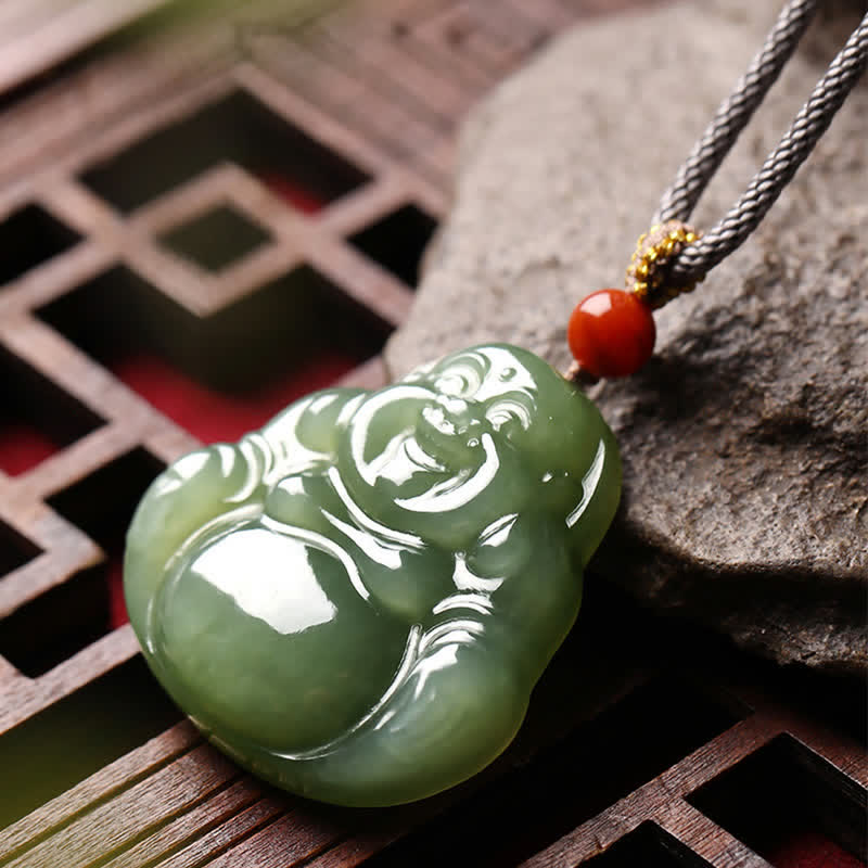 Collier avec pendentif en jade Hetian représentant le Bouddha rieur - image 3