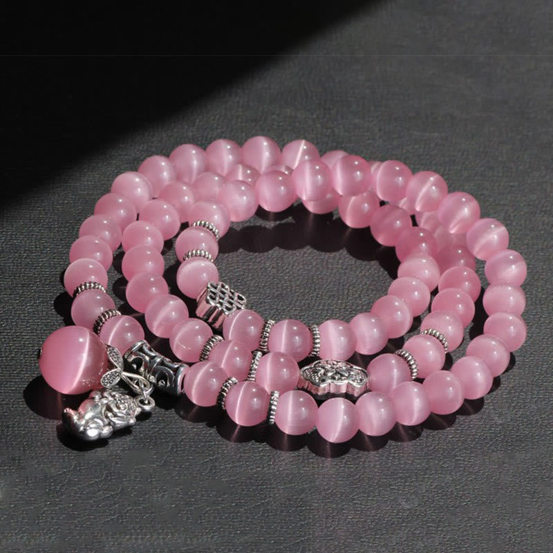 Bracelet triple tour de soutien PiXiu œil de chat en Buddha Stones