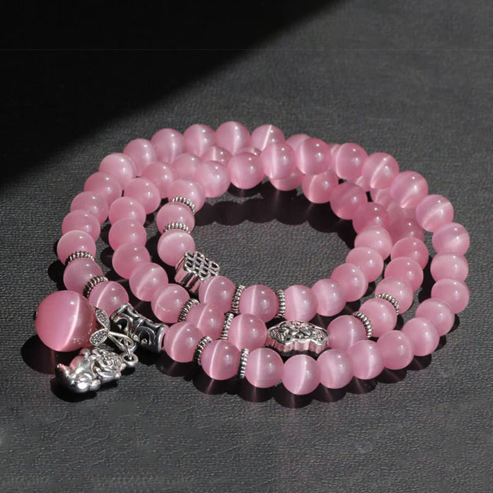 Bracelet triple tour de soutien PiXiu œil de chat en Buddha Stones