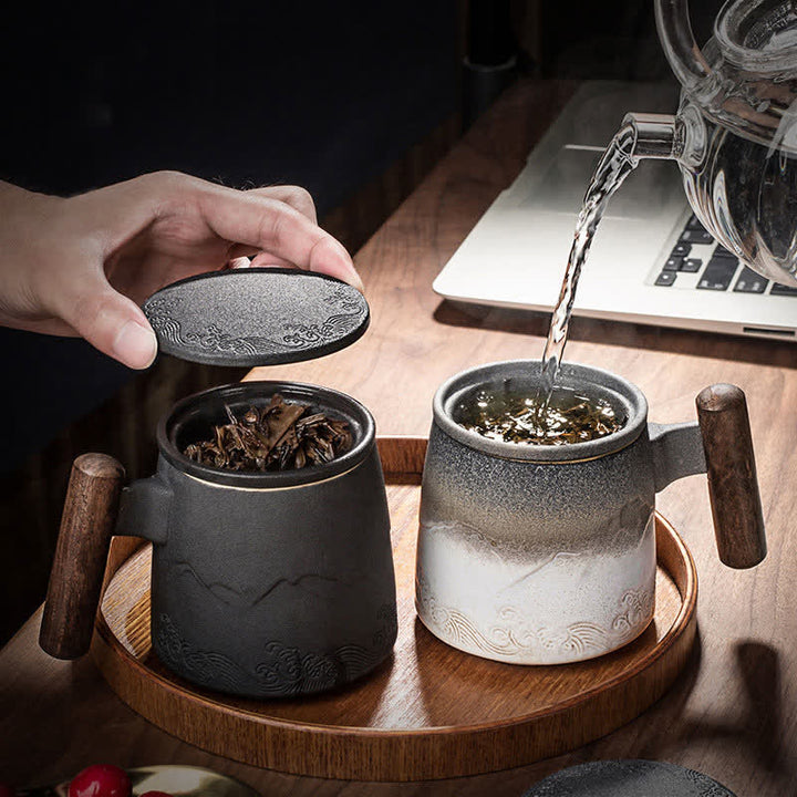 Tasses à thé en céramique vintage Buddha Stones Mountain Sea