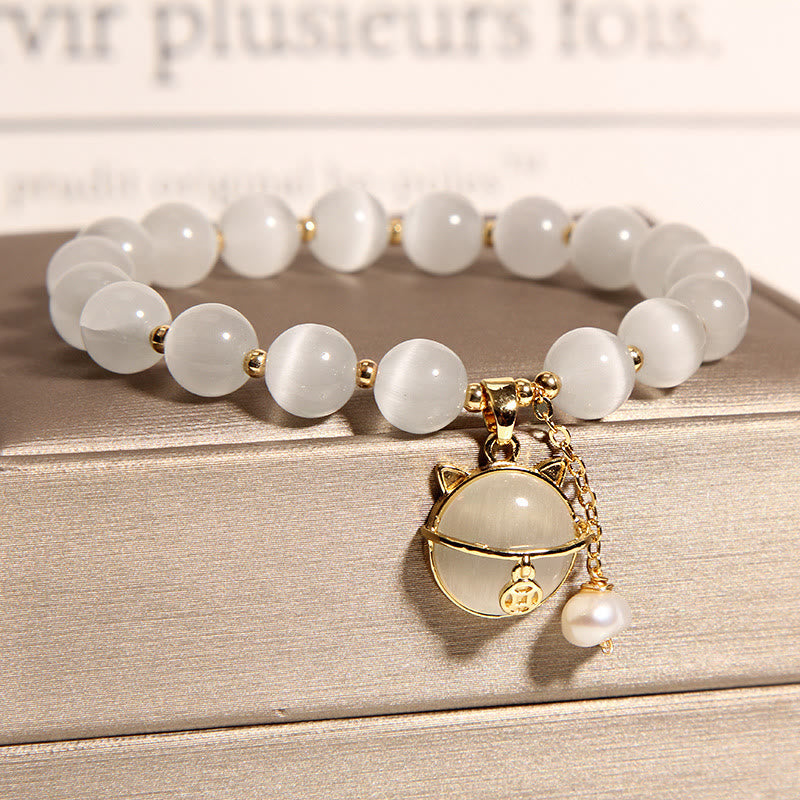 Bracelet à breloques en perles avec motif de chat et œil de chat en Buddha Stones - image 3