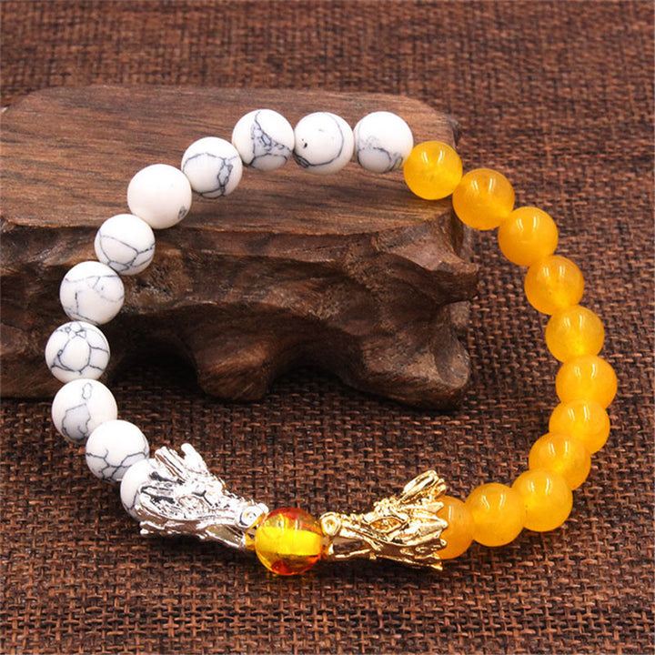 Bracelet de perles de bénédiction du dragon en pierre de lave turquoise blanche et Buddha Stones - image 10