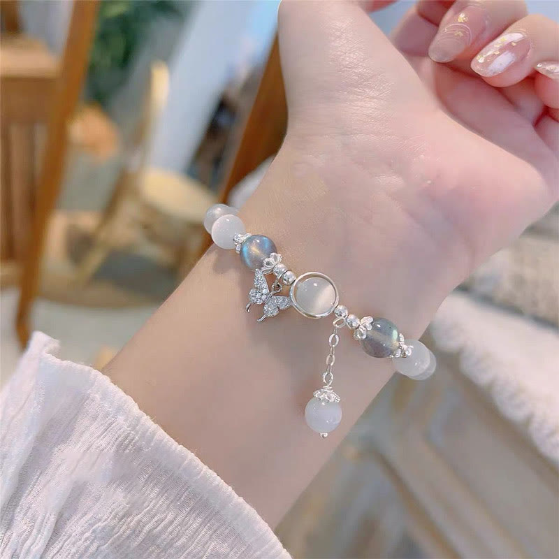 Bracelet de soutien à breloques en forme d'étoile, de papillon et de pierre de lune avec œil de chat et Buddha Stones