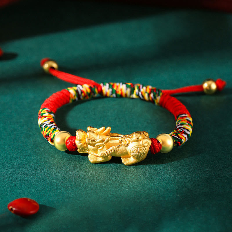 Bracelet tressé pour enfants en argent sterling 999 avec Buddha Stones et nœuds PiXiu Wealth King Kong