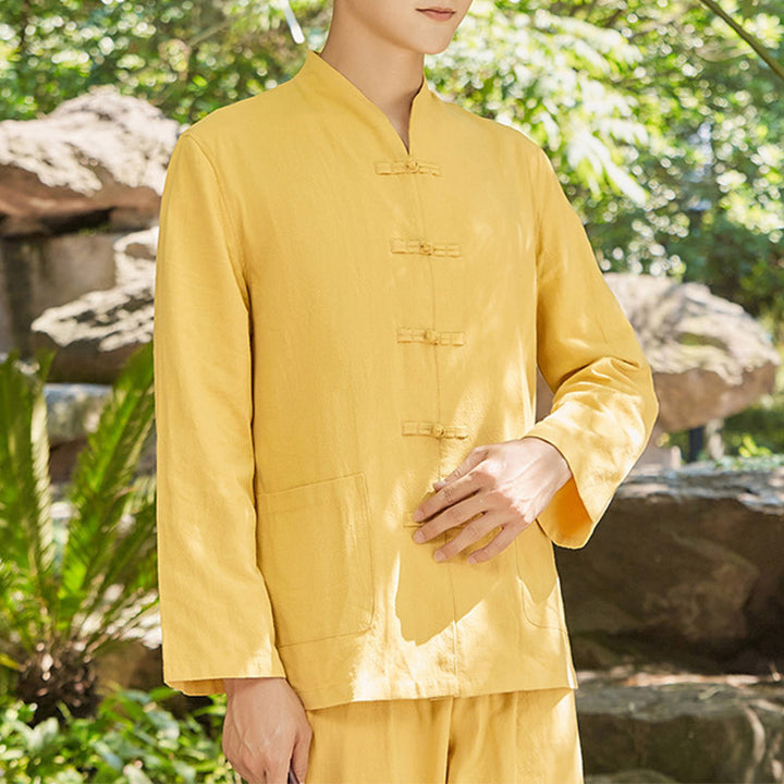 Ensemble pour homme en coton et lin avec Buddha Stones, pratique spirituelle zen, yoga, méditation, prière - Or - US/UK/AU48，EU58 (6XL) - image 9