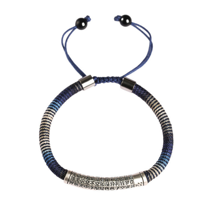 Bracelet tressé fait main en argent sterling 999 Buddha Stones et cœur Sutra Calme
