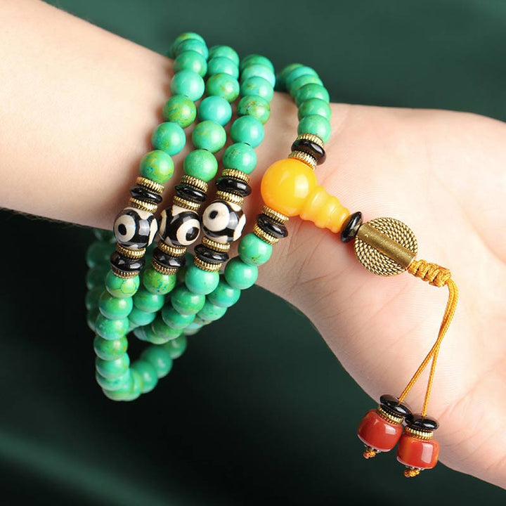 Collier et bracelet Mala en turquoise tibétain avec Buddha Stones