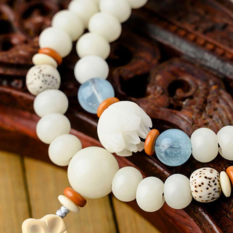 Bracelet de bénédiction Bodhi Lotus en jade blanc tibétain Buddha Stones