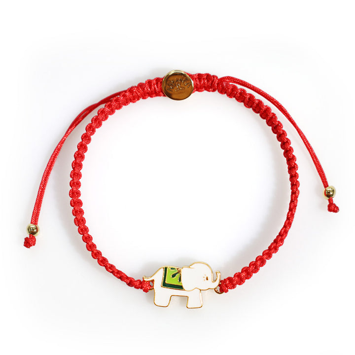 Bracelet tibétain en argent sterling 925 fait main avec des Buddha Stones et un éléphant porte-bonheur rouge