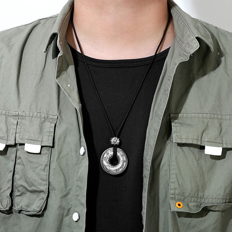 Collier avec pendentif en argent sterling 999 Buddha Stones et boucle de paix en forme de cœur Sutra Lotus - image 2