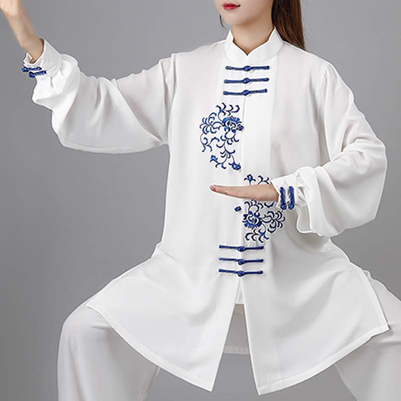 Ensemble de vêtements unisexe avec broderie de fleurs et Buddha Stones pour méditation, prière spirituelle, zen, tai-chi, qigong