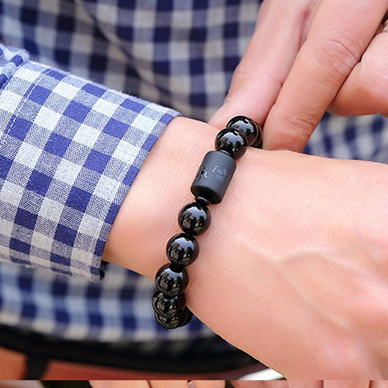 Bracelet Dragon Phénix Obsidienne Noire Purifiant l'Âme Buddha Stones