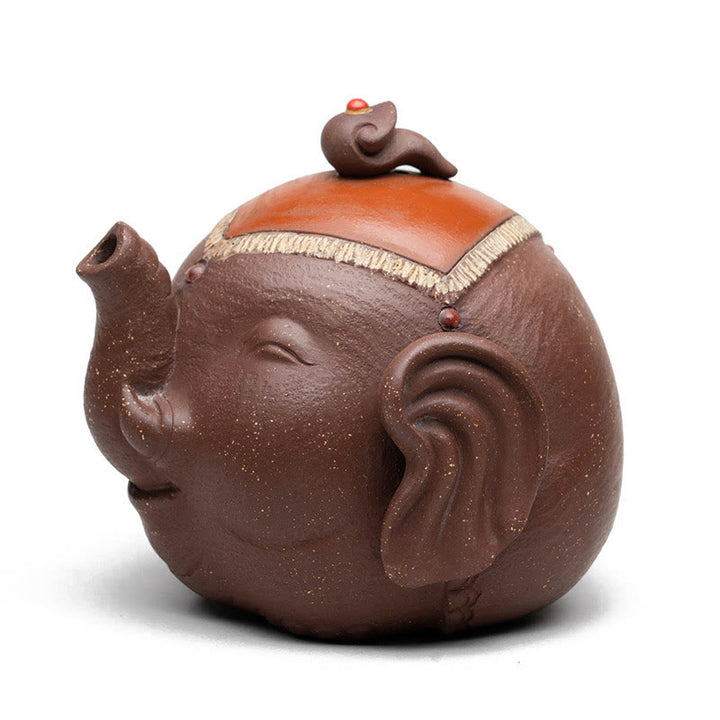 Théière en céramique et argile violette avec Buddha Stones et éléphant mignon et nuages de bon augure