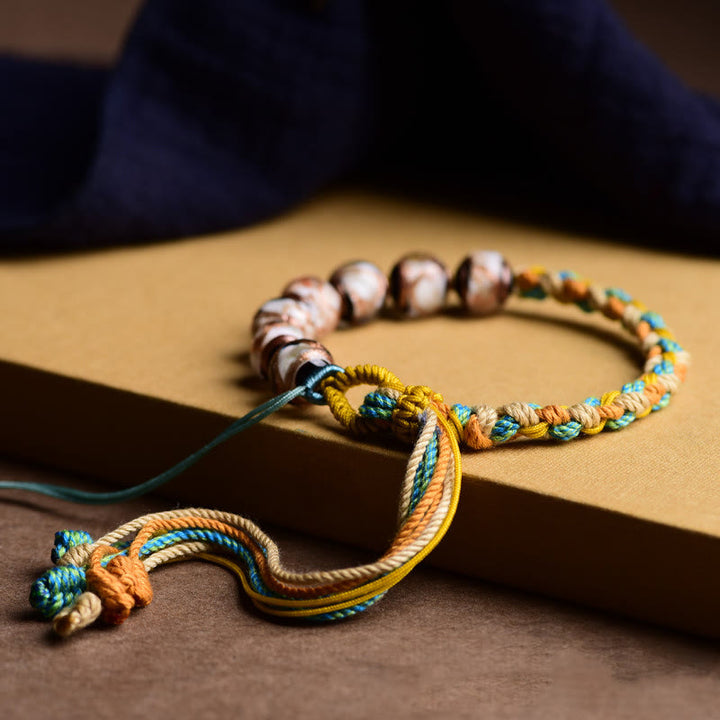 Bracelet tressé en perles de verre Liuli multicolores fait à la main avec Buddha Stones