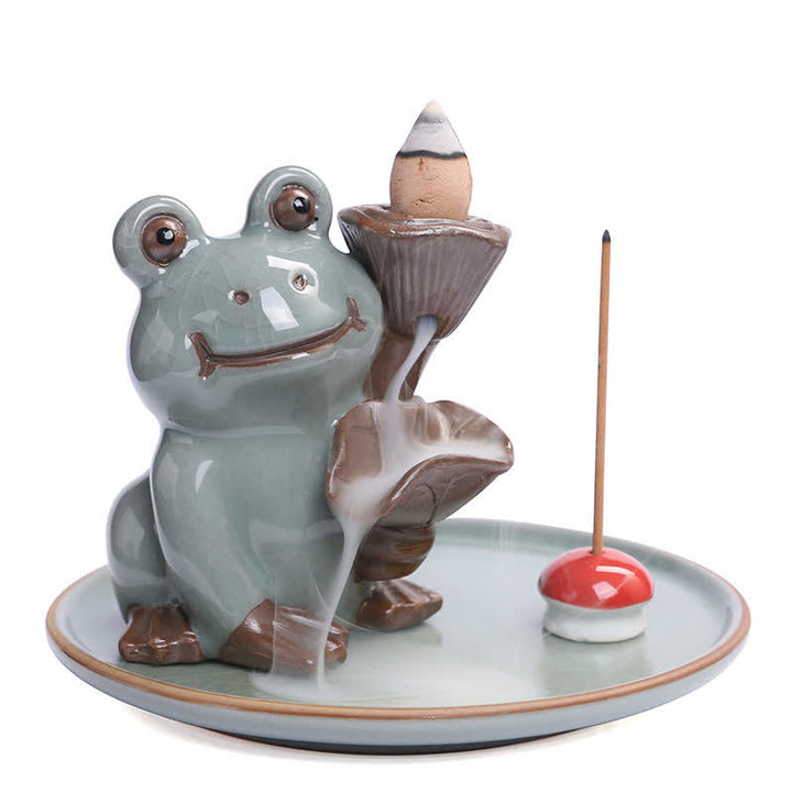 Brûleur d'encens de guérison en céramique en forme de grenouille de méditation
