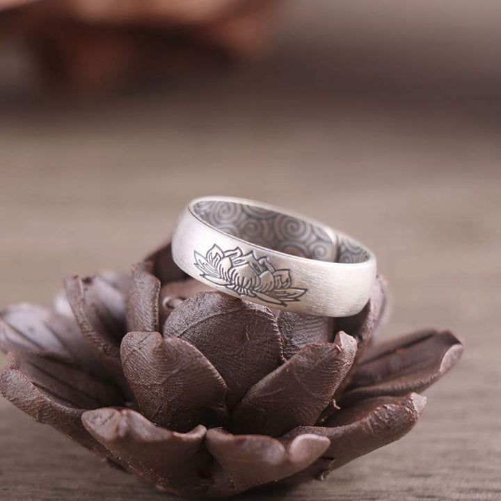 Bague de bénédiction en argent sterling 999 avec six mots vrais et éléphant de lotus de Buddha Stones - image 4