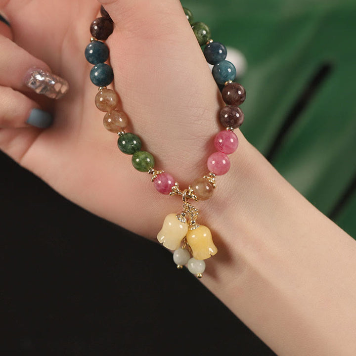 Bracelet d'amour en perles de fleur de tourmaline colorée naturelle Buddha Stones