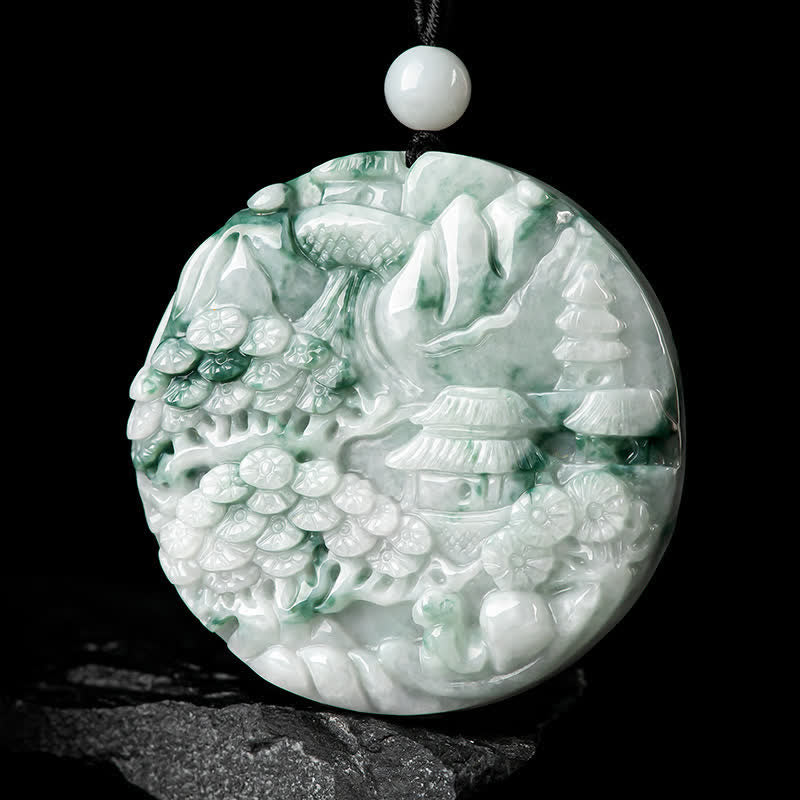 Collier en jade Buddha Stones et paysage de montagne