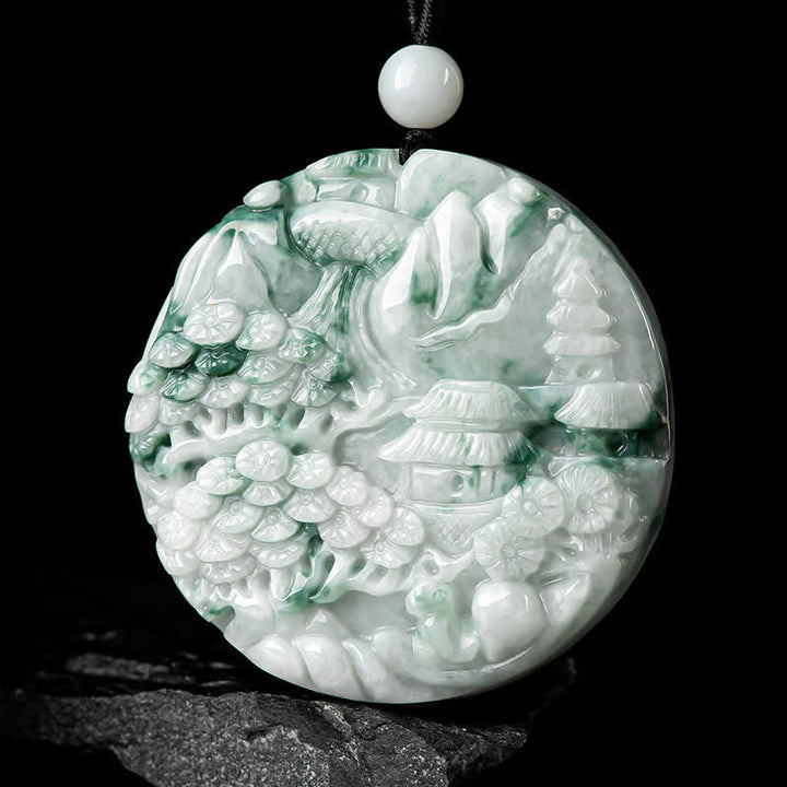 Collier en jade Buddha Stones et paysage de montagne